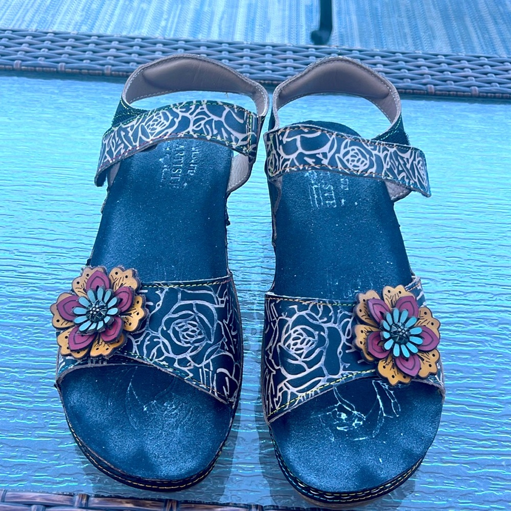 L'Artiste by Spring Step Leather Wedge Sandals Cuteness size 39